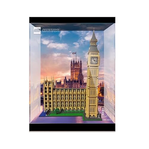 HCAEIOFJ Transparente Acryl-Vitrine für LegoCreator Expert 10253, anwendbar für Big Ben Set-Displaybox, Geschenk (nur Vitrine) (schwarzer Boden + Hintergrund 1) von HCAEIOFJ