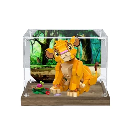 HCAEIOFJ Transparente Acryl-Vitrine für LegoDisne 43243, anwendbar für Simba, das König der Löwen, Jungen-Schaukasten, Geschenk (nur Vitrine) (Holzboden + Hintergrund) von HCAEIOFJ