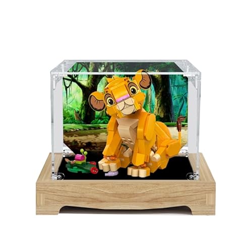 HCAEIOFJ Transparente Acryl-Vitrine für LegoDisne 43243, anwendbar für Simba, das König der Löwen, Jungen-Schaukasten, Geschenk (nur Vitrine) (Holzboden + Hintergrund2) von HCAEIOFJ