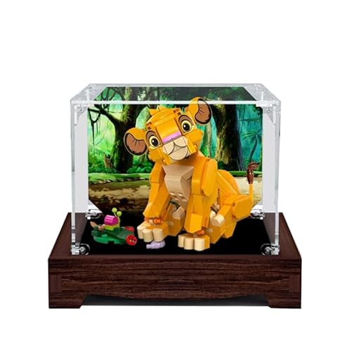 HCAEIOFJ Transparente Acryl-Vitrine für LegoDisne 43243, anwendbar für Simba, das König der Löwen, Jungenjunges Design, Geschenk (nur Vitrine) (Nussbaumboden + Hintergrund) von HCAEIOFJ