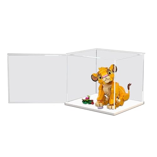 HCAEIOFJ Transparente Acryl-Vitrine für LegoDisne 43243, anwendbar für Simba, das König der Löwen, Junges Design, Präsentationsbox, Geschenk (nur Vitrine) (weiße Unterseite) von HCAEIOFJ