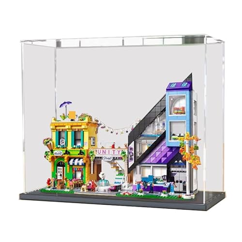 HCAEIOFJ Transparente Acryl-Vitrine für LegoFriends 41732, anwendbar für Blumen- und Designgeschäfte in der Innenstadt, Präsentationsbox, Geschenk (nur Vitrine) (schwarze Unterseite) von HCAEIOFJ