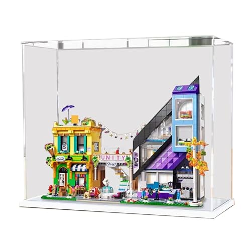 HCAEIOFJ Transparente Acryl-Vitrine für LegoFriends 41732, anwendbar für Blumen- und Designgeschäfte in der Innenstadt, Präsentationsbox, Geschenk (nur Vitrine) (weiße Unterseite) von HCAEIOFJ