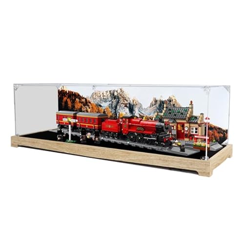 HCAEIOFJ Transparente Acryl-Vitrine für LegoHP 76423, anwendbar für Express & Hogsmeade Station, entworfene Displaybox, Geschenk (nur Vitrine) (Holzboden) von HCAEIOFJ