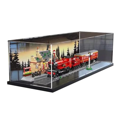 HCAEIOFJ Transparente Acryl-Vitrine für LegoHP 76423, anwendbar für Express & Hogsmeade Station, entworfene Displaybox, Geschenk (nur Vitrine) (schwarze Unterseite + Hintergrund) von HCAEIOFJ