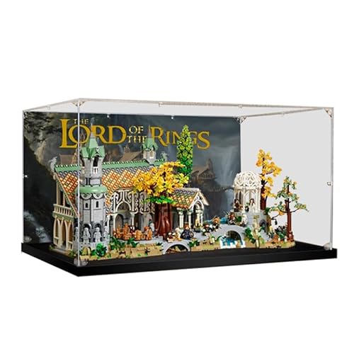 HCAEIOFJ Transparente Acryl-Vitrine für LegoIcons 10316, anwendbar für Der Herr der Ringe: Rivendell-Displaybox, Geschenk (nur Vitrine) (schwarze Unterseite + Hintergrund 2) von HCAEIOFJ