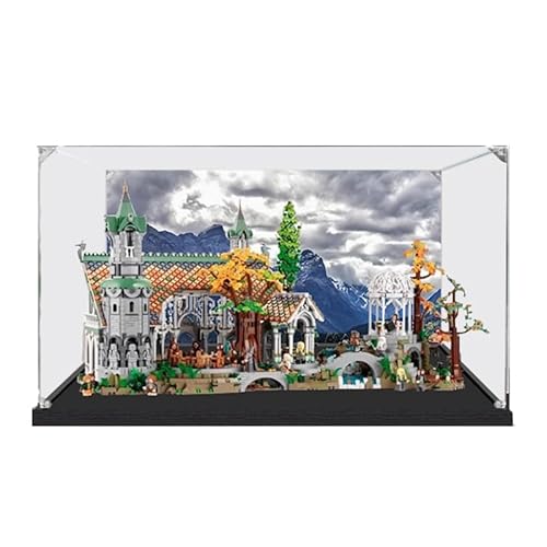 HCAEIOFJ Transparente Acryl-Vitrine für LegoIcons 10316, anwendbar für Der Herr der Ringe: Rivendell-Displaybox, Geschenk (nur Vitrine) (schwarzer Boden + Hintergrund 3) von HCAEIOFJ