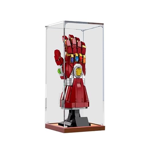 HCAEIOFJ Transparente Acryl-Vitrine für LegoMarveIron Man 76223, anwendbar für Nano-Handschuh-Displaybox, Geschenk (nur Vitrine) (Holzunterseite) von HCAEIOFJ