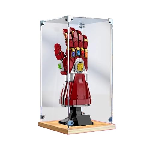 HCAEIOFJ Transparente Acryl-Vitrine für LegoMarveIron Man 76223, anwendbar für Nano-Handschuh-Displaybox, Geschenk (nur Vitrine) (Holzunterseite) von HCAEIOFJ