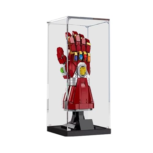 HCAEIOFJ Transparente Acryl-Vitrine für LegoMarveIron Man 76223, anwendbar für Nano-Handschuh-Displaybox, Geschenk (nur Vitrine) (schwarze Unterseite) von HCAEIOFJ