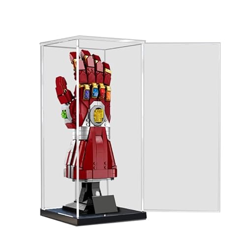 HCAEIOFJ Transparente Acryl-Vitrine für LegoMarveIron Man 76223, anwendbar für Nano-Handschuh-Displaybox, Geschenk (nur Vitrine) (schwarze Unterseite) von HCAEIOFJ