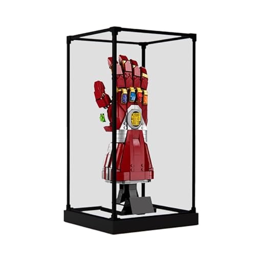 HCAEIOFJ Transparente Acryl-Vitrine für LegoMarveIron Man 76223, anwendbar für Nano-Handschuh-Displaybox, Geschenk (nur Vitrine) (schwarze Unterseite + Rand aus Metalllegierung) von HCAEIOFJ