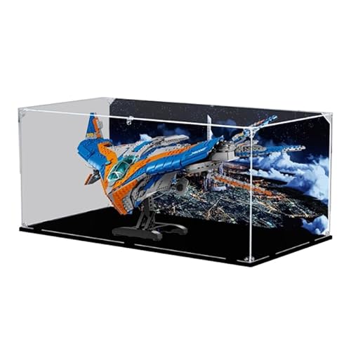 HCAEIOFJ Transparente Acryl-Vitrine für LegoMarvell 76286, anwendbar für Wächter der Galaxie: Die Milano baubare Raumschiff-Schaubox als Geschenk (nur Vitrine) (schwarzer Boden + Hintergrund) von HCAEIOFJ