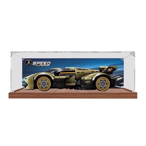 HCAEIOFJ Transparente Acryl-Vitrine für LegoSpeed Champions 76923, anwendbar für Lambo V12 Vision GT Super Car Designed Display Box Geschenk (nur Vitrine) (Holzboden + Hintergrund 1) von HCAEIOFJ