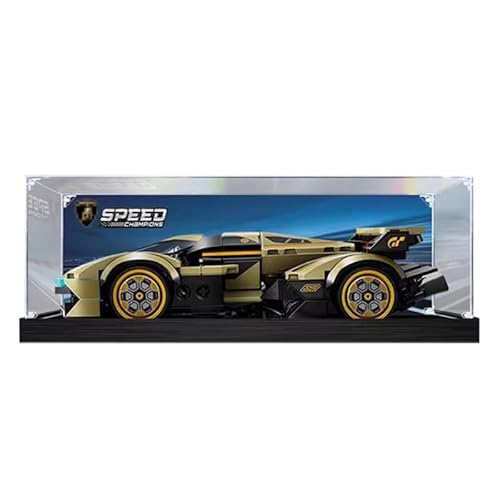 HCAEIOFJ Transparente Acryl-Vitrine für LegoSpeed Champions 76923, anwendbar für Lambo V12 Vision GT Super Car Designed Display Box Geschenk (nur Vitrine) (schwarze Unterseite + Hintergrund 1) von HCAEIOFJ