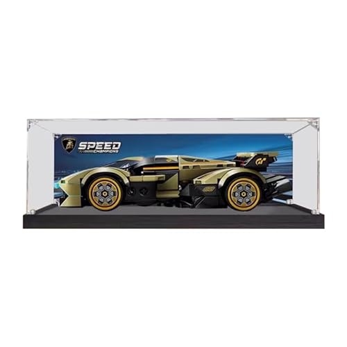 HCAEIOFJ Transparente Acryl-Vitrine für LegoSpeed Champions 76923, anwendbar für Lambo V12 Vision GT Super Car Designed Display Box Geschenk (nur Vitrine) (schwarze Unterseite + Hintergrund 2) von HCAEIOFJ