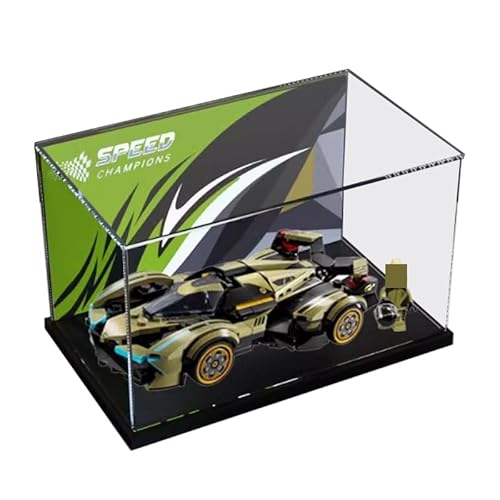 HCAEIOFJ Transparente Acryl-Vitrine für LegoSpeed Champions 76923, anwendbar für Lambo V12 Vision GT Super Car Designed Display Box Geschenk (nur Vitrine) (schwarze Unterseite + Hintergrund 3) von HCAEIOFJ