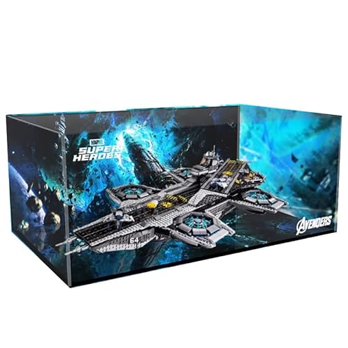 HCAEIOFJ Transparente Acryl-Vitrine für LegoSuperHeroes 76042, anwendbar für The Shield Helicarrier entworfene Displaybox, Geschenk (nur Vitrine) (schwarze Unterseite + Hintergrund3) von HCAEIOFJ