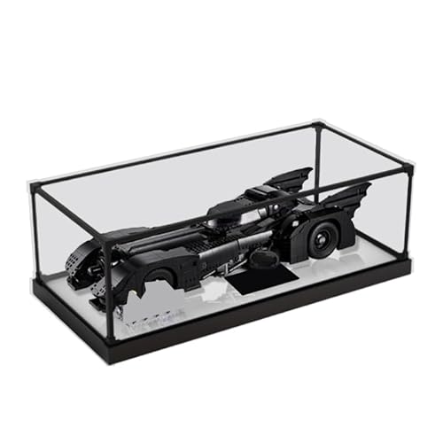 HCAEIOFJ Transparente Acryl-Vitrine für LegoSuperHeroes 76139, anwendbar für 1989 Batmobil-Set, Schaukasten, Geschenk (nur Vitrine) (schwarze Unterseite + Rand aus Metalllegierung) von HCAEIOFJ