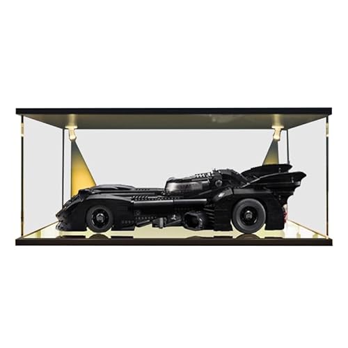 HCAEIOFJ Transparente Acryl-Vitrine für LegoSuperHeroes 76139, anwendbar für 1989 Batmobil-Set, Schaukasten, Geschenk (nur Vitrine) (schwarze Unterseite + gelbes Licht) von HCAEIOFJ