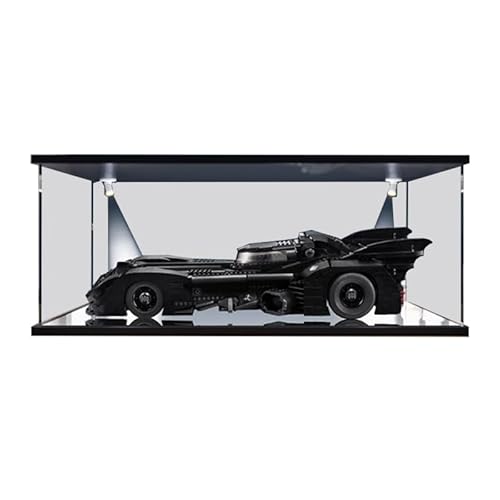 HCAEIOFJ Transparente Acryl-Vitrine für LegoSuperHeroes 76139, anwendbar für 1989 Batmobil-Set, Schaukasten, Geschenk (nur Vitrine) (schwarze Unterseite + weißes Licht) von HCAEIOFJ