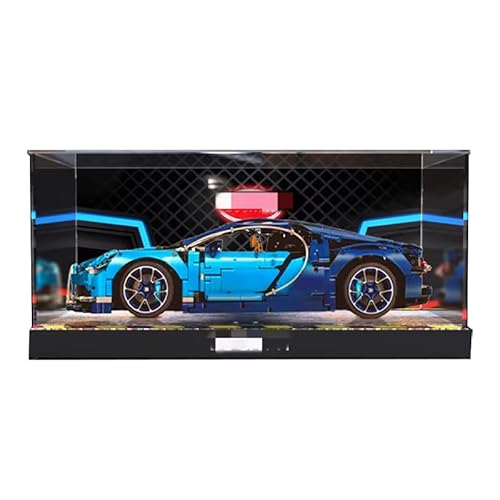 HCAEIOFJ Transparente Acryl-Vitrine für LegoTechnic 42083, anwendbar für Bugatti Chiron Set, Displaybox, Geschenk (nur Vitrine) (schwarze Unterseite + Hintergrund 1) von HCAEIOFJ