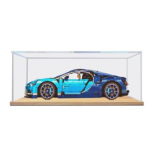 HCAEIOFJ Transparente Acryl-Vitrine für LegoTechnic 42083, anwendbar für Bugatti Chiron Set, Schaukasten, Geschenk (nur Vitrine) (Holzboden) von HCAEIOFJ