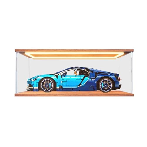 HCAEIOFJ Transparente Acryl-Vitrine für LegoTechnic 42083, anwendbar für Bugatti Chiron Set, Schaukasten, Geschenk (nur Vitrine) (Nussbaum unten + Licht) von HCAEIOFJ