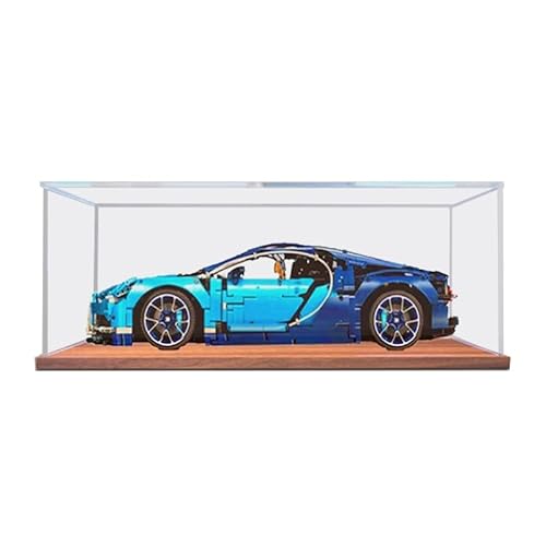 HCAEIOFJ Transparente Acryl-Vitrine für LegoTechnic 42083, anwendbar für Bugatti Chiron Set, Schaukasten, Geschenk (nur Vitrine) (Nussbaumboden) von HCAEIOFJ