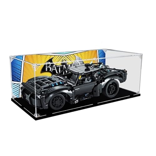 HCAEIOFJ Transparente Acryl-Vitrine für LegoTechnic 42127, anwendbar für Batman-Set-Displaybox, Geschenk (nur Vitrine) (schwarze Unterseite + Hintergrund 1) von HCAEIOFJ