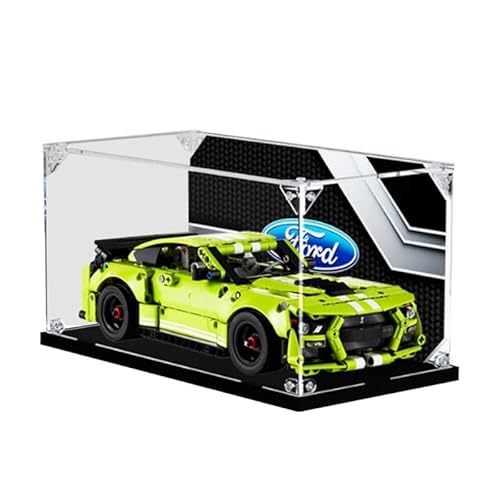 HCAEIOFJ Transparente Acryl-Vitrine für LegoTechnic 42138, anwendbar für Ford Mustang Shelby GT500, entworfene Displaybox, Geschenk (nur Vitrine) (schwarze Unterseite + Hintergrund 1) von HCAEIOFJ