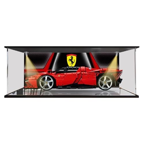 HCAEIOFJ Transparente Acryl-Vitrine für LegoTechnic 42143, anwendbar für Ferrari Daytona Rennwagen-Displaybox, Geschenk (nur Vitrine) (Spiegel unten + gelbes Licht) von HCAEIOFJ