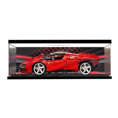 HCAEIOFJ Transparente Acryl-Vitrine für LegoTechnic 42143, anwendbar für Ferrari Daytona Rennwagen-Präsentationsbox, Geschenk (nur Vitrine) (schwarz unten + oben oben) von HCAEIOFJ