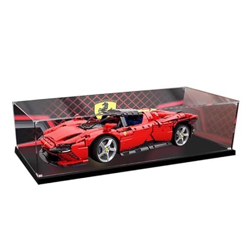 HCAEIOFJ Transparente Acryl-Vitrine für LegoTechnic 42143, anwendbar für Ferrari Daytona Rennwagen-Präsentationsbox, Geschenk (nur Vitrine) (schwarze Unterseite + Hintergrund) von HCAEIOFJ