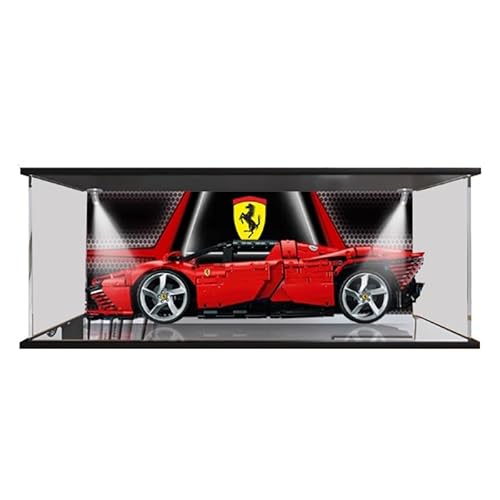 HCAEIOFJ Transparente Acryl-Vitrine für LegoTechnic 42143, anwendbar für Ferrari Daytona Rennwagen-Schaukasten, Geschenk (nur Vitrine) (Spiegel unten + weißes Licht) von HCAEIOFJ