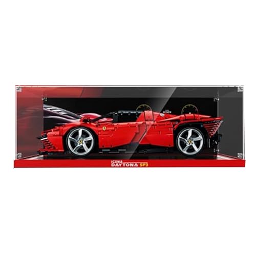 HCAEIOFJ Transparente Acryl-Vitrine für LegoTechnic 42143, anwendbar für Ferrari Daytona Rennwagen-Schaukasten, Geschenk (nur Vitrine) (rote Unterseite + Hintergrund 1) von HCAEIOFJ