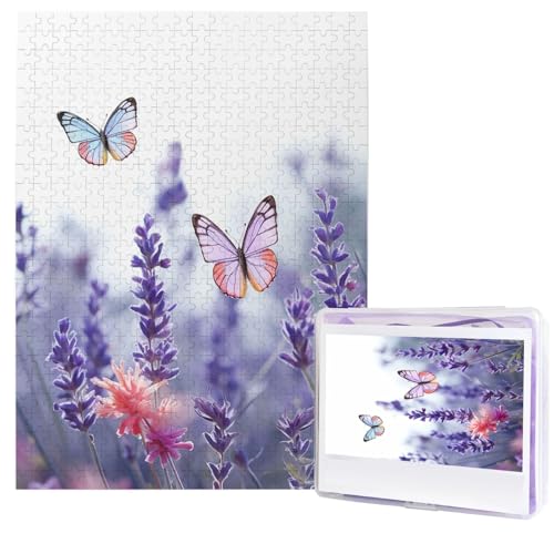 500-teiliges Puzzle für Erwachsene, herausforderndes Puzzle, Lavendelblüte, Hintergrund mit Schmetterlingen, Fotopuzzle, Geschenke, Familienpuzzle, Spielzeug, Holzpuzzle, personalisiertes Bild, von HCBPWVQA