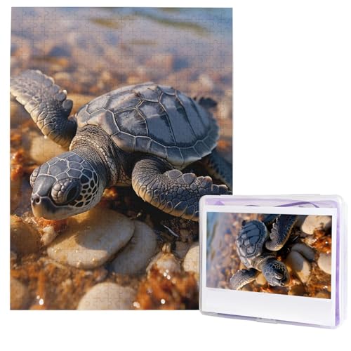 500-teiliges Puzzle für Erwachsene, herausforderndes Puzzle, niedliche Meeresschildkröte, die am Strand gekrochen ist, Fotopuzzle, Geschenke, Familienpuzzle, Spielzeug, Holzpuzzle, personalisiertes von HCBPWVQA