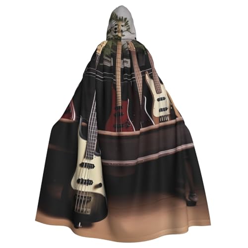 HCBPWVQA Unisex Halloween Kapuzenumhang Gitarre Bass Musik Instrumente Kapuzenmantel Hexenumhang für Halloween Cosplay Kostüm von HCBPWVQA