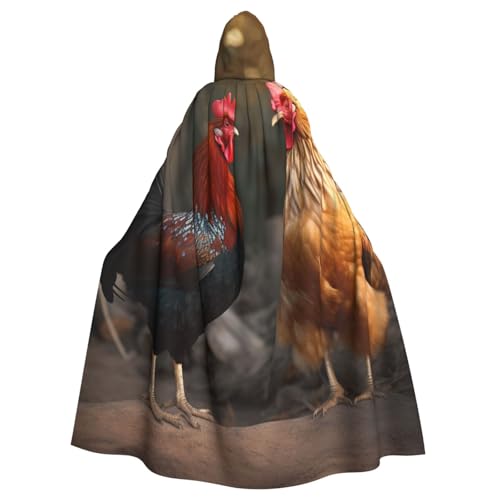 HCBPWVQA Unisex Halloween Kapuzenumhang Hahn und Huhn Kapuzenmantel Hexenumhang für Halloween Cosplay Kostüm von HCBPWVQA