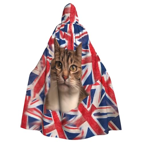 HCBPWVQA Unisex Halloween Kapuzenumhang Katze Britische Flagge Wimpelkette Kapuze Robe Hexenumhang für Halloween Cosplay Kostüm von HCBPWVQA