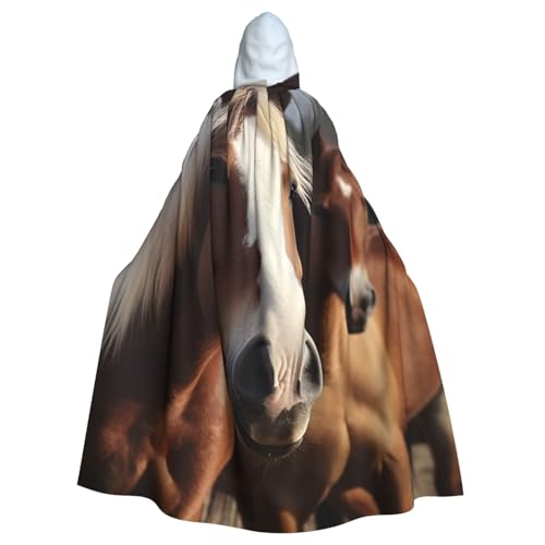 HCBPWVQA Unisex Halloween Kapuzenumhang Pferde Tiere Kapuzenmantel Hexenumhang für Halloween Cosplay Kostüm von HCBPWVQA