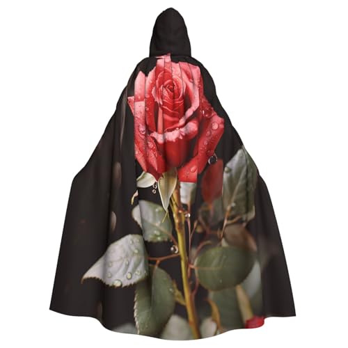 HCBPWVQA Unisex Halloween Kapuzenumhang Rote Rosen und Liebe Kapuze Robe Hexenumhang für Halloween Cosplay Kostüm von HCBPWVQA