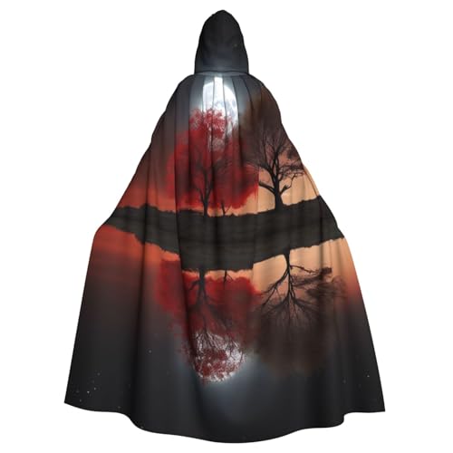 HCBPWVQA Unisex Halloween Kapuzenumhang Roter Baum See Mond Kapuzenmantel Hexenumhang für Halloween Cosplay Kostüm von HCBPWVQA