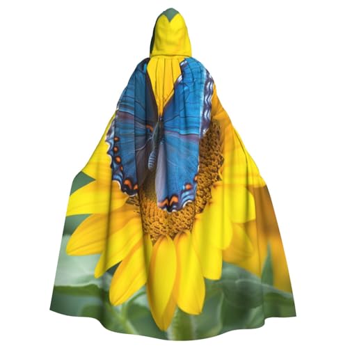 HCBPWVQA Unisex Halloween Kapuzenumhang Sonnenblume Blau Schmetterling Kapuze Robe Hexenumhang für Halloween Cosplay Kostüm von HCBPWVQA