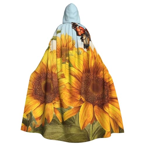 HCBPWVQA Unisex Halloween Kapuzenumhang Sonnenblume mit Schmetterling Kapuze Robe Hexenumhang für Halloween Cosplay Kostüm von HCBPWVQA