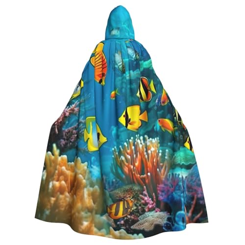 HCBPWVQA Unisex Halloween Kapuzenumhang The Underwater World Tropical Fish Hooded Robe Witch Cape for Halloween Cosplay Costume von HCBPWVQA