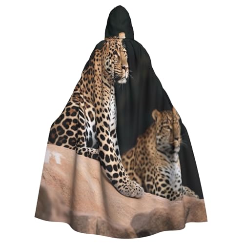 HCBPWVQA Unisex Halloween Kapuzenumhang afrikanischer Leopard auf Felsen Kapuzenmantel Hexenumhang für Halloween Cosplay Kostüm von HCBPWVQA