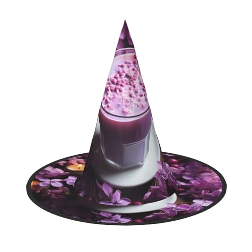 HCLYvexiria Hexenhüte Halloween Kegel Zauberer Hut Lila Blumen Trinken Hexenhüte Halloween Hut Kostüm Cosplay von HCLYvexiria