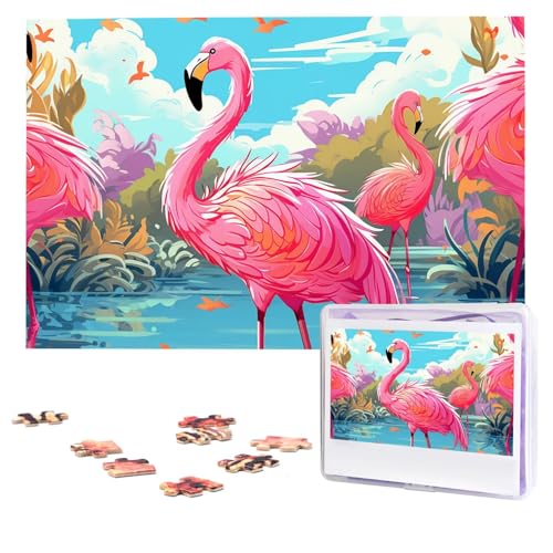 Pink Flamingo Bird Puzzles 1000 Teile Personalisierte Puzzles Fotos Puzzle für Erwachsene Herausforderndes Bilderpuzzle mit Aufbewahrungstasche Puzzles für Männer Frauen Heimdekoration (74,9 x 50 cm) von HCLYvexiria